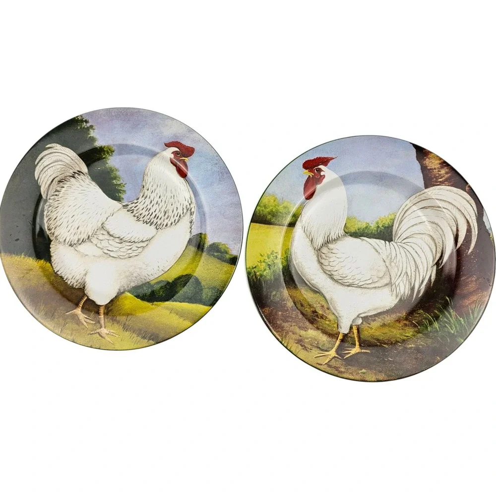 David Carter Brown‎ Collection Rooster Plates Set of 4 Farmhouse Country Decor